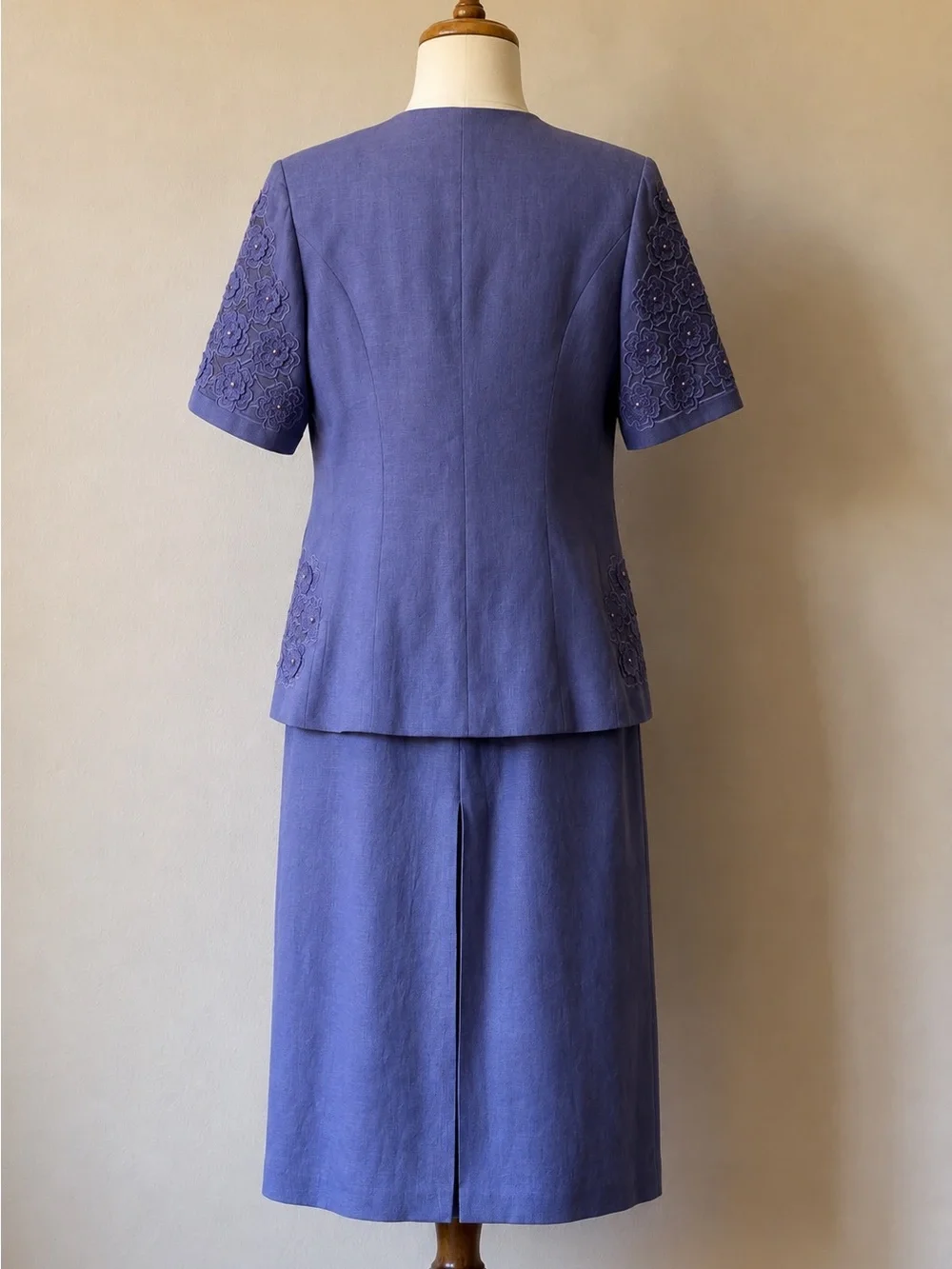 Vintage Anne French 2-Piece Skirt Suit Lavender Linen Floral Lace   8